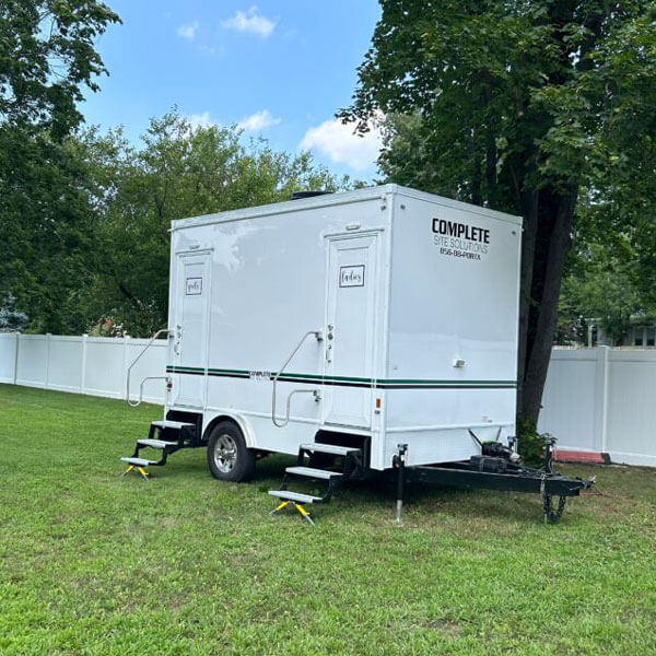 Complete Site Solutions 2 stall restroom trailer outside at event